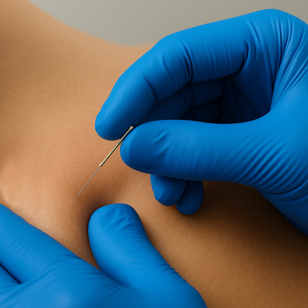 a provider applying a therapy technique to a patient's low back as the patient lies on their stomach on a treatment table